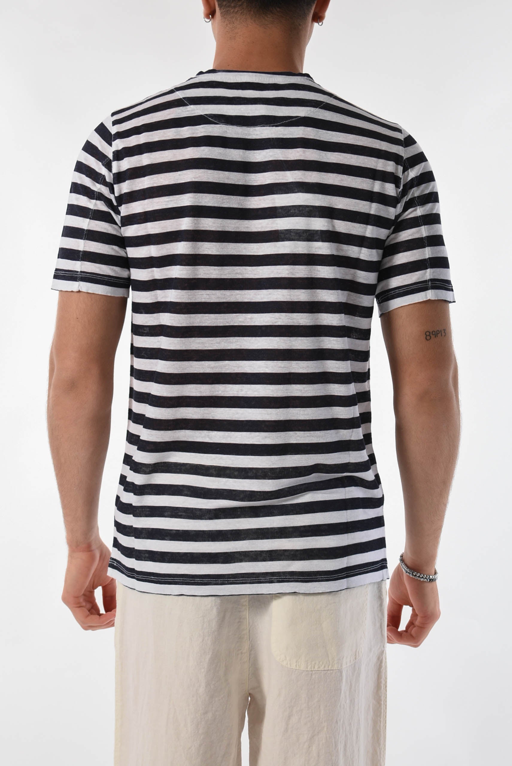 120% LINO T-shirt rigata