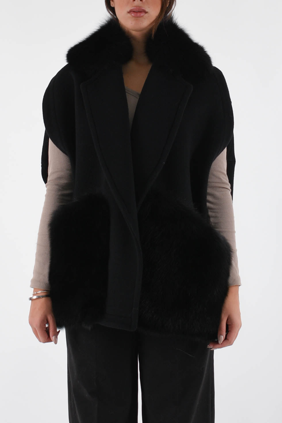 gilet in lana e shearling