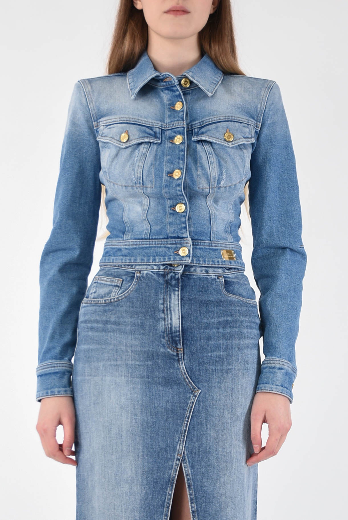 ELISABETTA FRANCHI giubbino cropped in denim