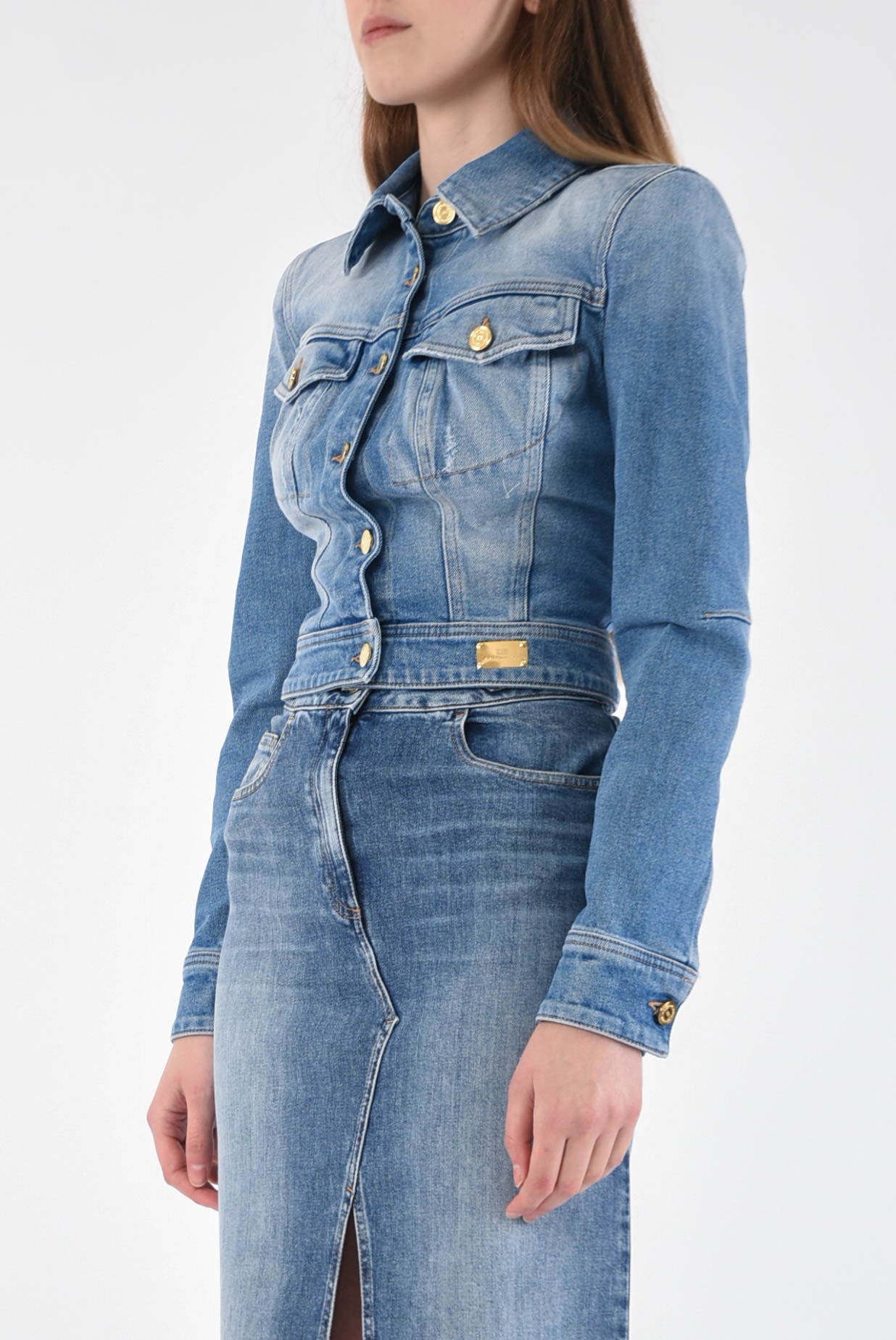 ELISABETTA FRANCHI giubbino cropped in denim