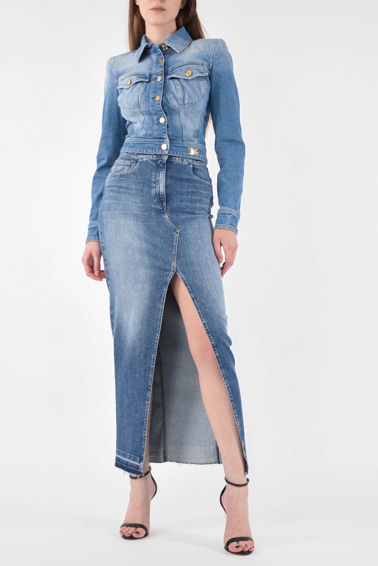 ELISABETTA FRANCHI giubbino cropped in denim