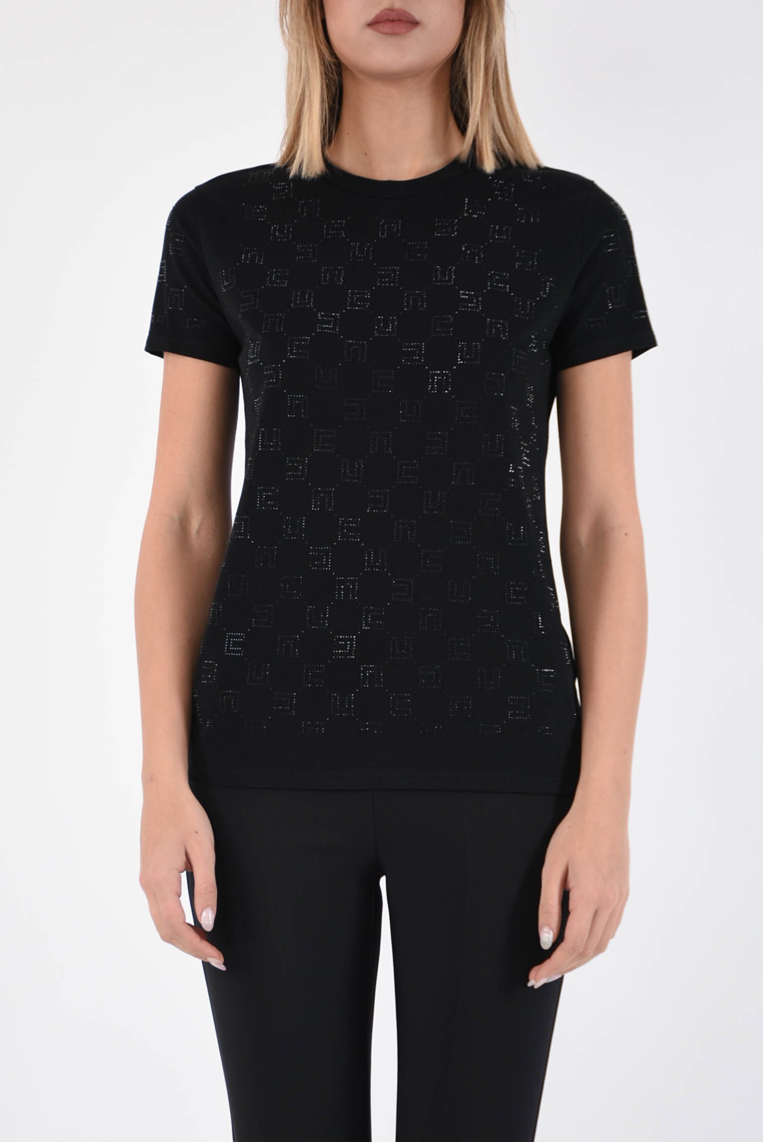 ELISABETTA FRANCHI t-shirt con logo strass