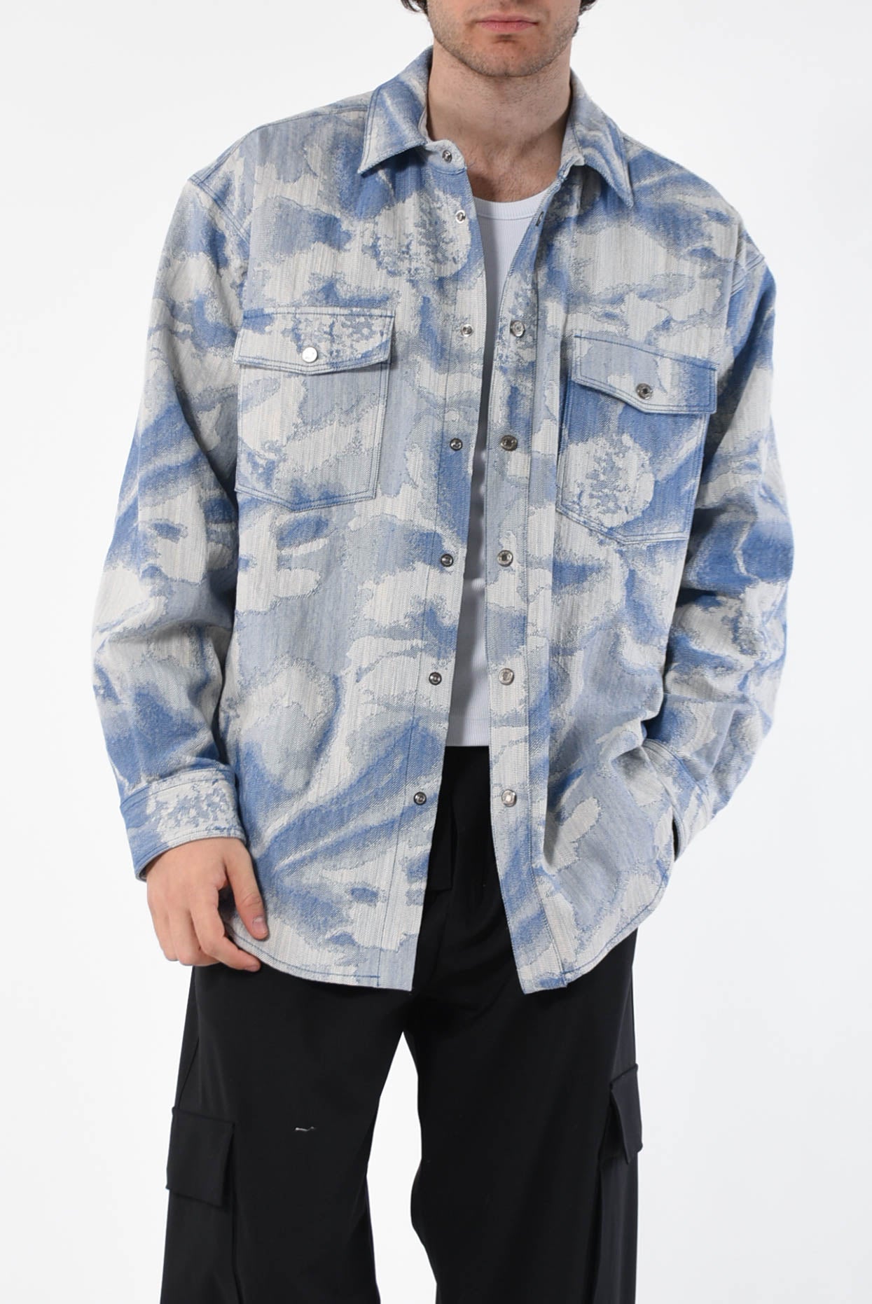 MSGM Camicia jacquard in denim