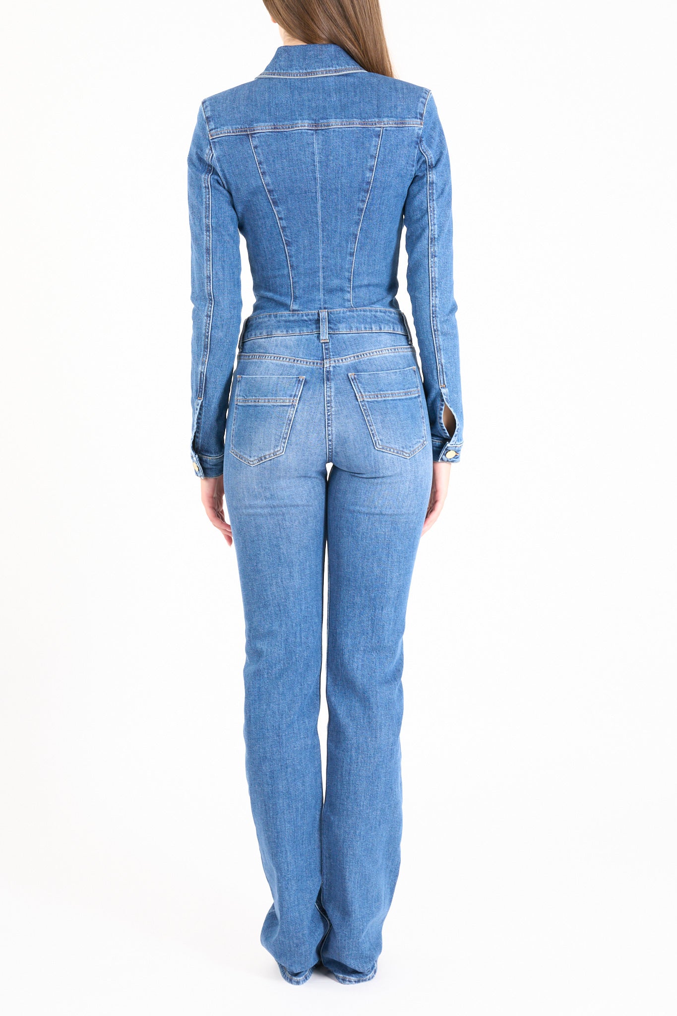 tuta in denim con zip e spalline