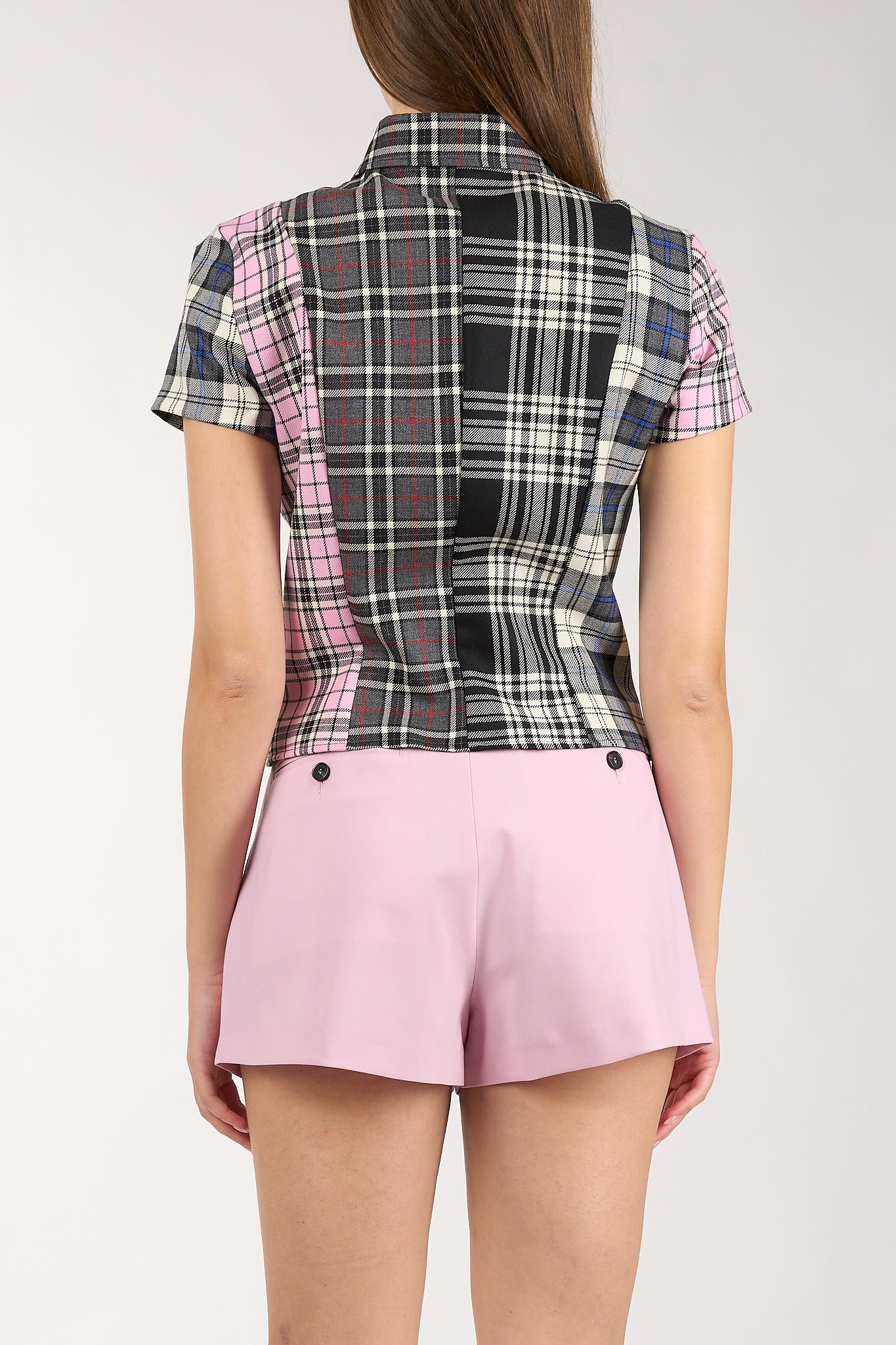 camicia cropped in lana tartan