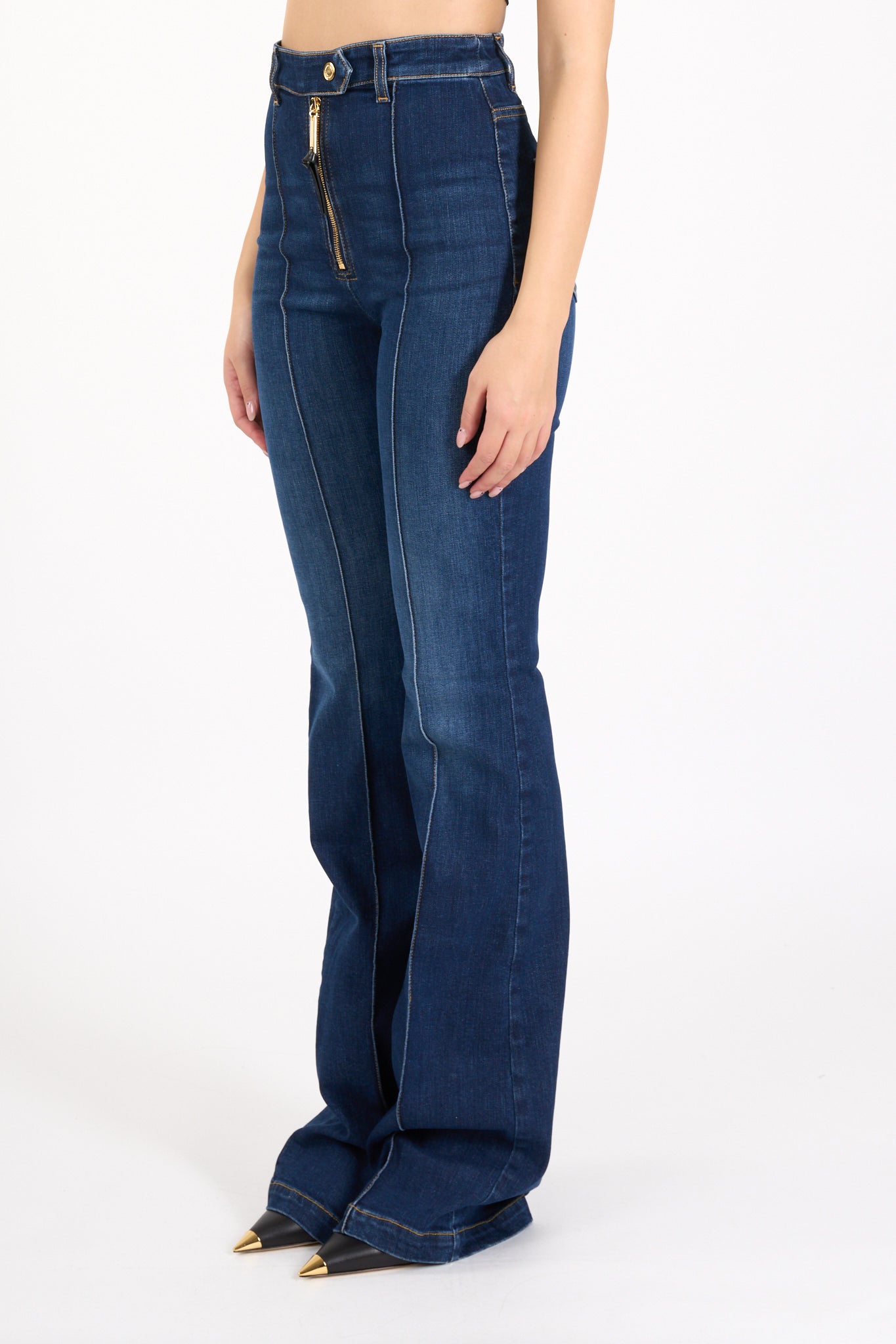 jeans a zampa in cotone stretch con nervature