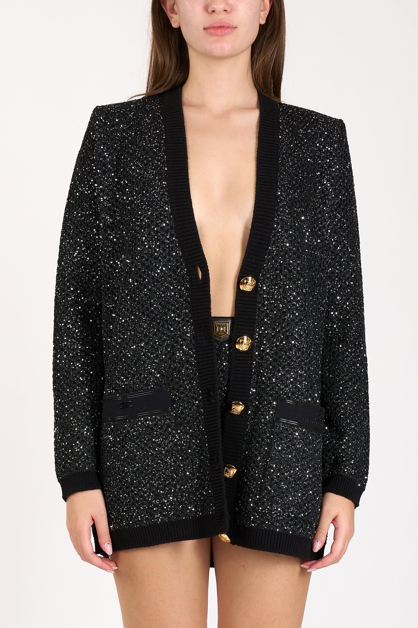 cardigan in lana con filo paillettes