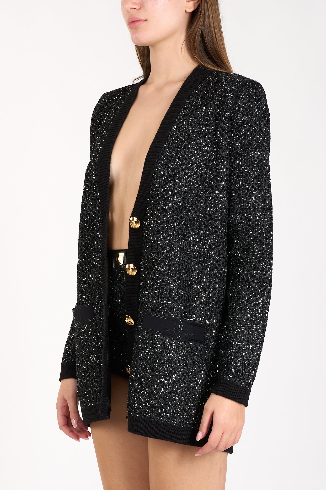 cardigan in lana con filo paillettes