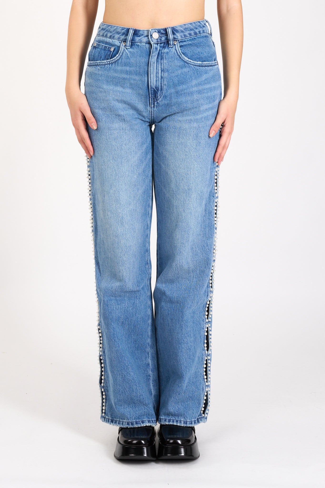 jeans a gamba larga wide side cut out