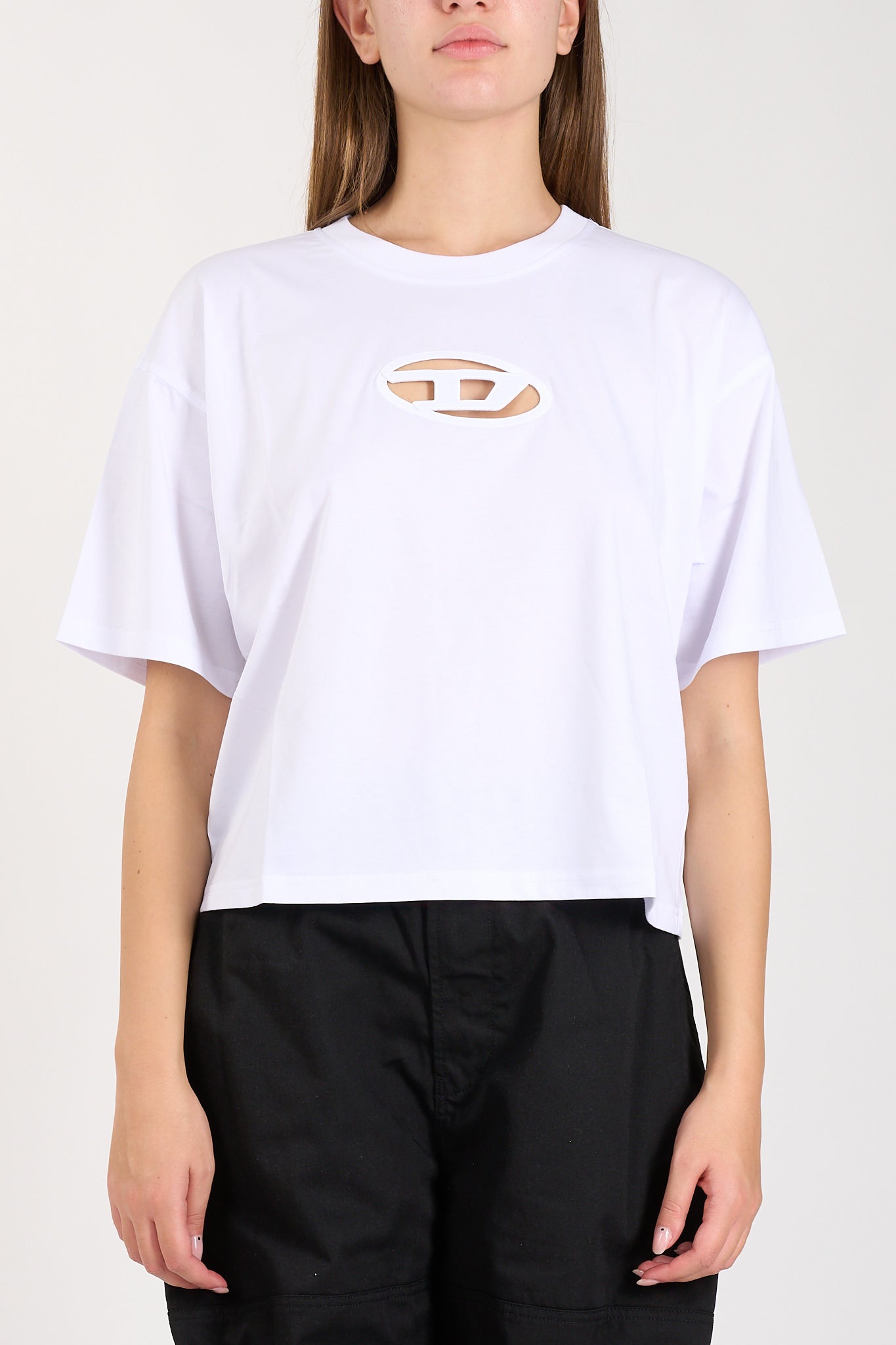 t- shirt in cotone con logo t-buxt crop