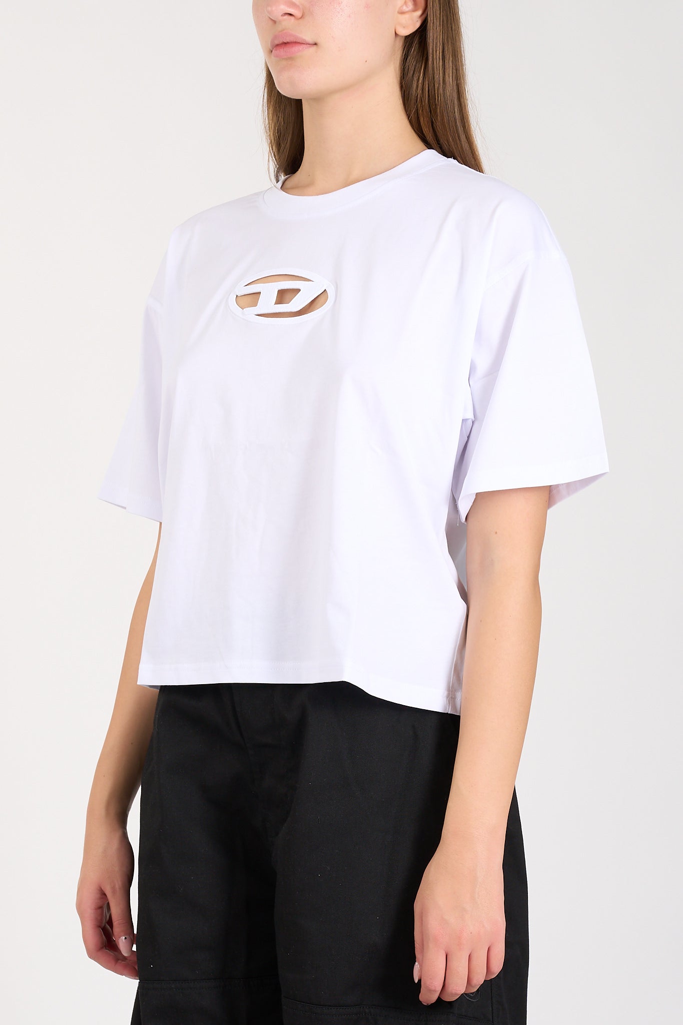 t- shirt in cotone con logo t-buxt crop