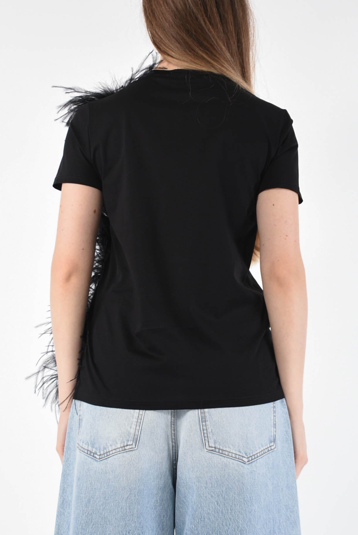 MAX MARA STUDIO t-shirt con piume lappole